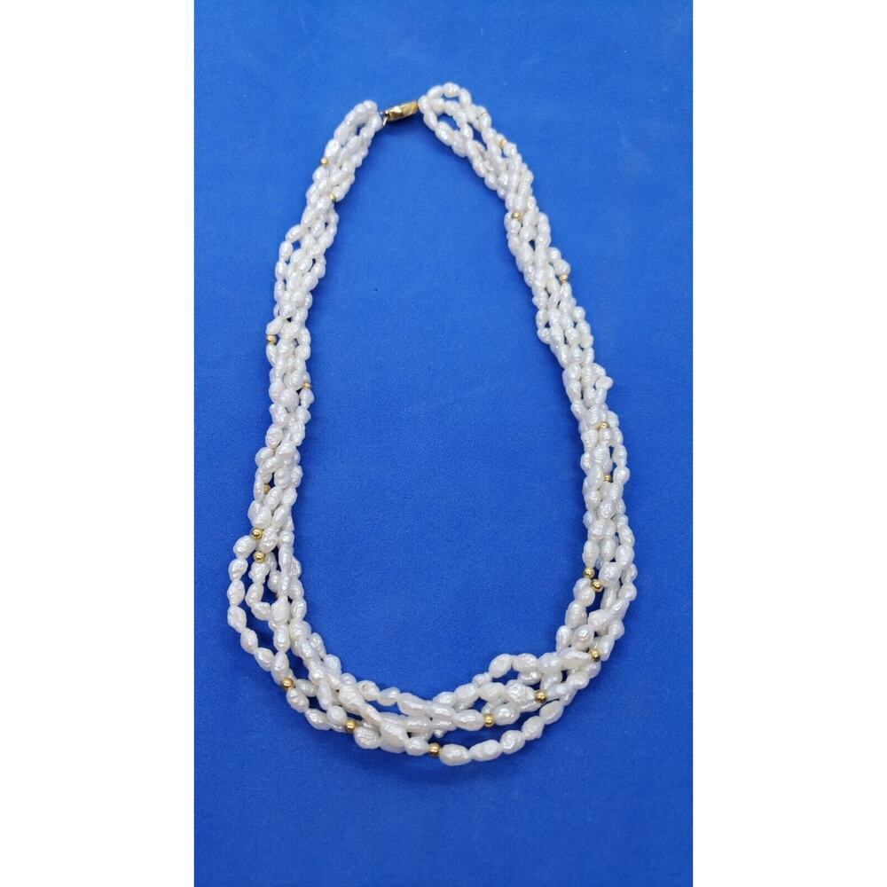 Vintage Genuine Pearl 5 Strand Necklace Gold plated Bead Twisted Or Straight